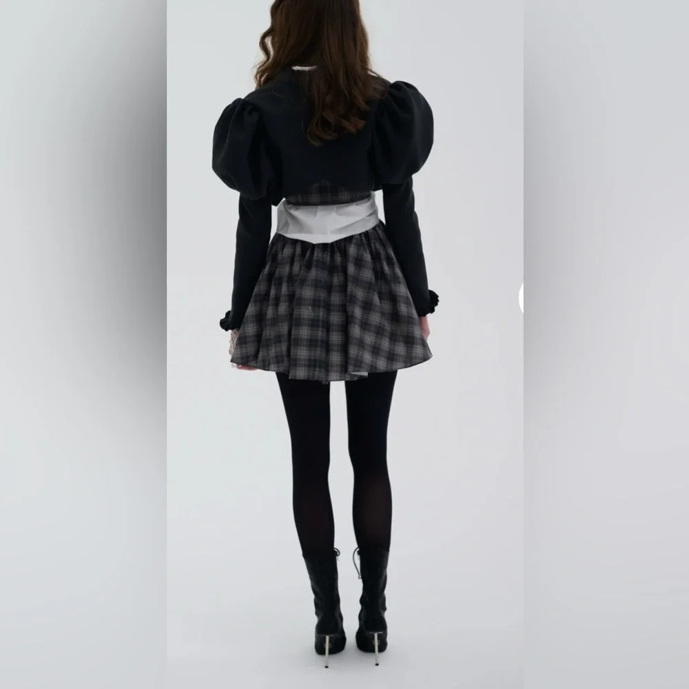 Selkie Cotton Plaid Ruffle Pleated Granger Mini Skirt - Picture 4 of 16